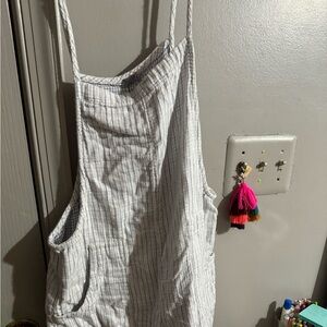 blue and white striped jumpsuit